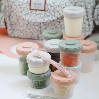 Pack premiers repas (12 portions + 2 cuillères) Eucalyptus/Rose/Gris