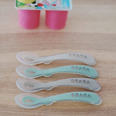 Lot 4 cuillères 2ème âge silicone Gris velours/Vert sauge