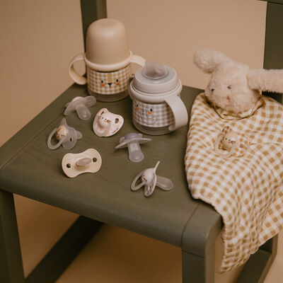 Phosphoreszierende Babyflasche mit Henkeln und Schnabel aus Silikon Night&Day +6m. Rabbit