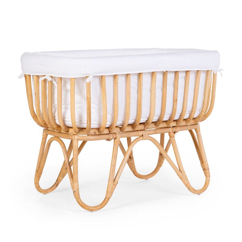 Rattan cradle rectangular + cover offwhite 