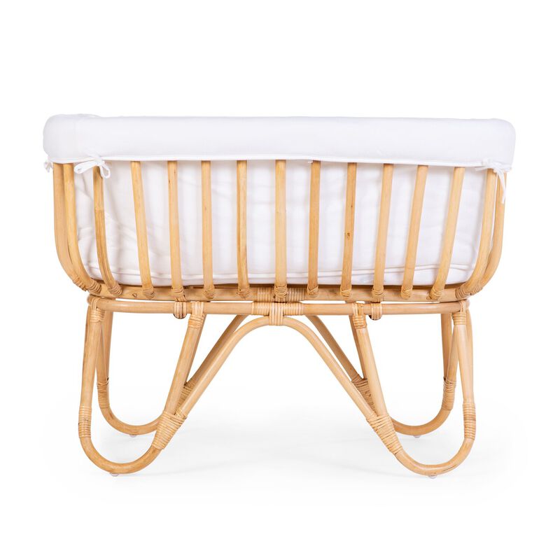Rattan cradle rectangular + cover offwhite