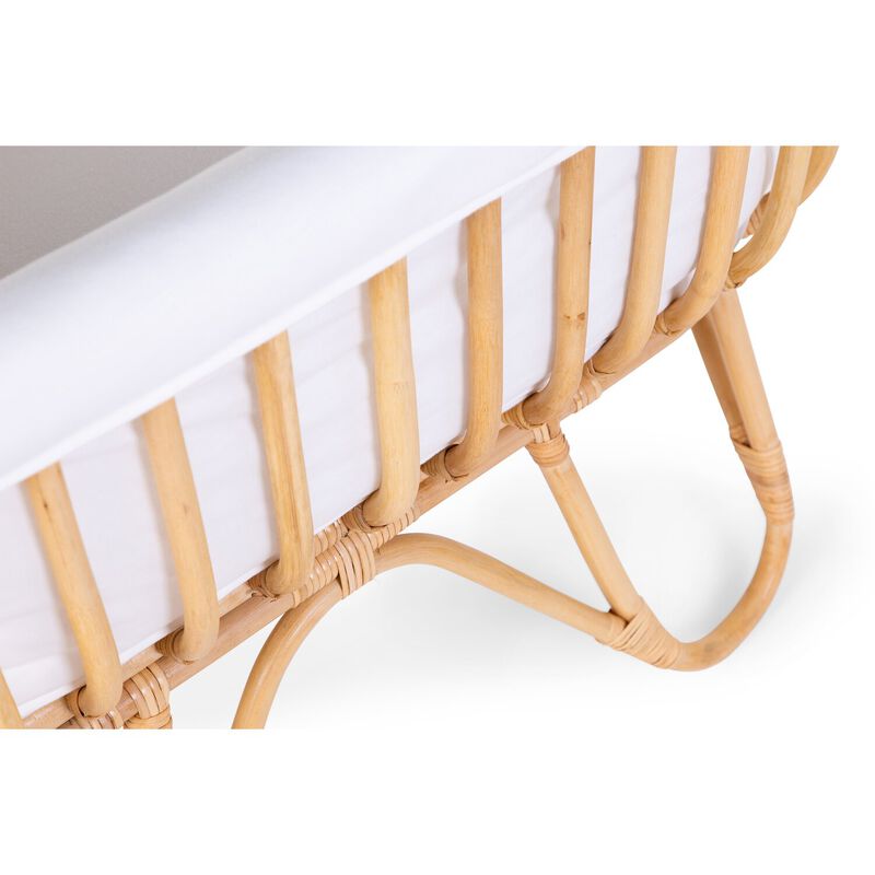 Rattan cradle rectangular + cover offwhite 