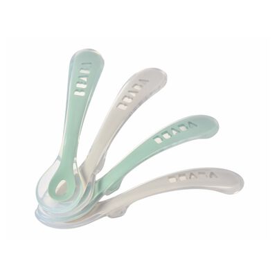 Lot 4 cuillères 2ème âge silicone Gris velours/Vert sauge